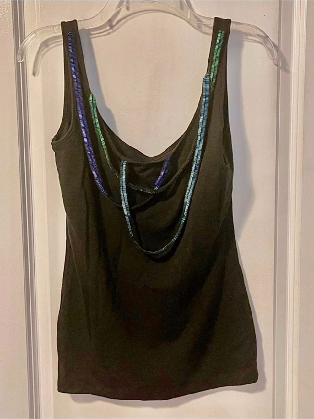 Black BCBGeneration Beaded (green/blue) multi-strapped Tank Top M